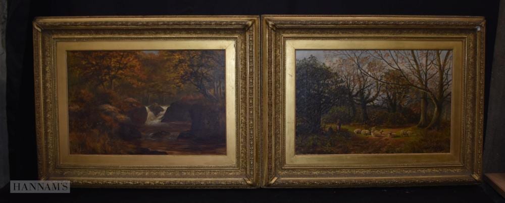 Henry Hadfield Cubley comparable auction result: henry hadfield cubley 19th century pair sheep on a woodland path and a woodland stream 53 cm x 35 5 cm