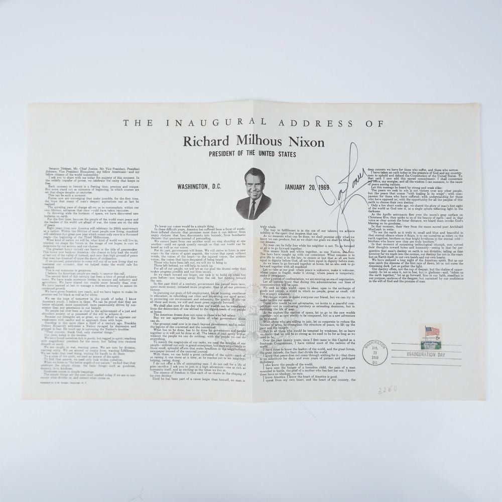 James Lovell comparable auction result: james lovell signed richard nixon inaugural address print