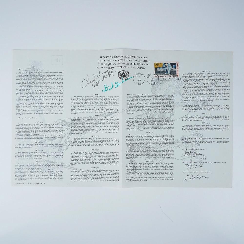 charles conrad dick gordon signed outer space treaty print · Lion and Unicorn · 2025-03-20 Charles Conrad comparable auction result: charles conrad dick gordon signed outer space treaty print