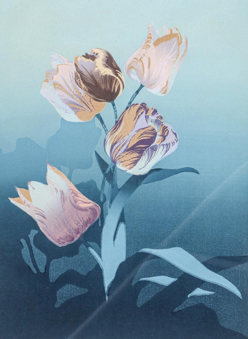 oscar droege 1898 1983 color woodcut tulips c1920s · California Historical Design, Inc · 2025-03-22 Oscar Dröge comparable auction result: oscar droege 1898 1983 color woodcut tulips c1920s