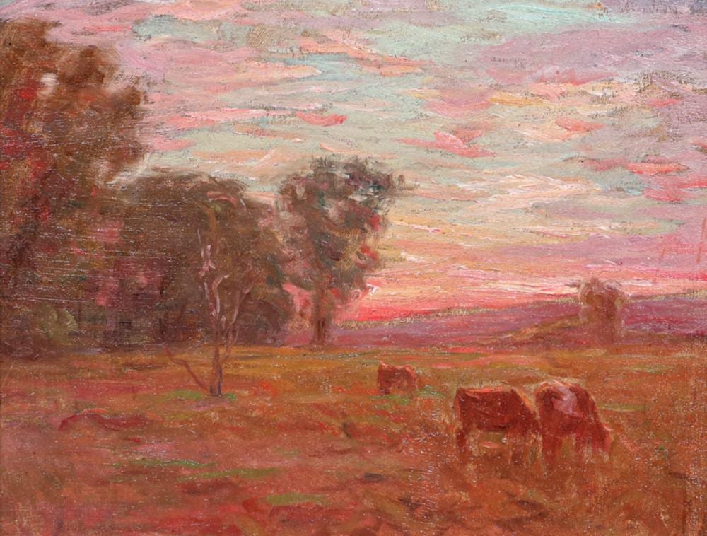 Charles F. Chamberlain comparable auction result: charles franklin chamberlain 1871 1947 impressionist painting sunset pasture c1920s