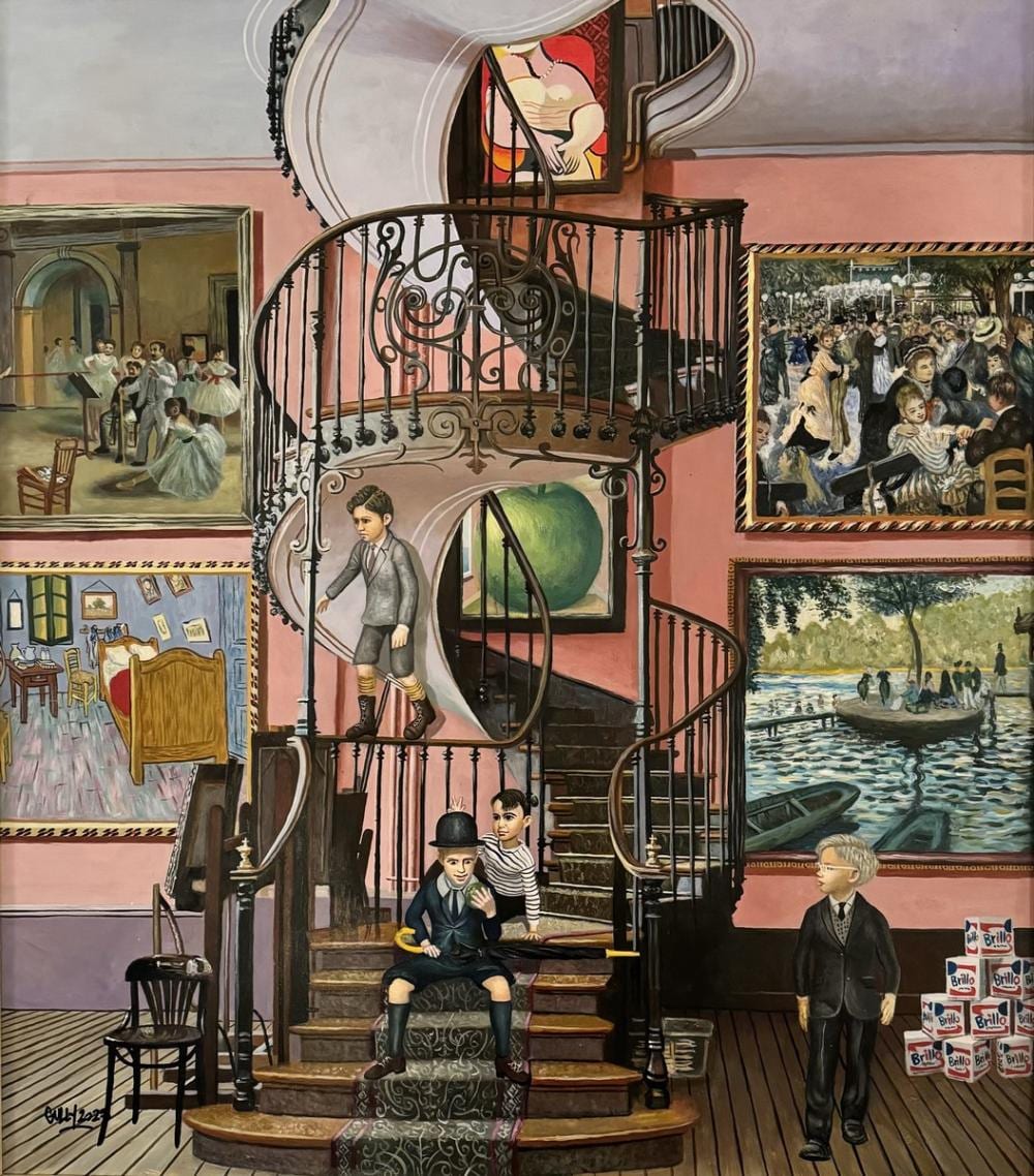 GULLY comparable auction result: gully n en 1977 children at gustave moreau museum technique mixte sur panneau pi ce unique sign dat et titr au dos