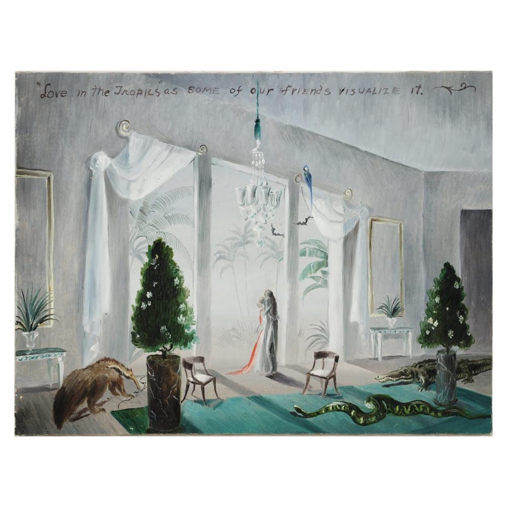 gilbert adrian 1903 1959 love in the tropics as some of our friends visualize itoil on canvas apparently unsigned12 1 2 x 17 3 4in 31 7 x 45 1cm · Bonhams · 2025-03-26 Gilbert Adrian comparable auction result: gilbert adrian 1903 1959 love in the tropics as some of our friends visualize itoil on canvas apparently unsigned12 1 2 x 17 3 4in 31 7 x 45 1cm