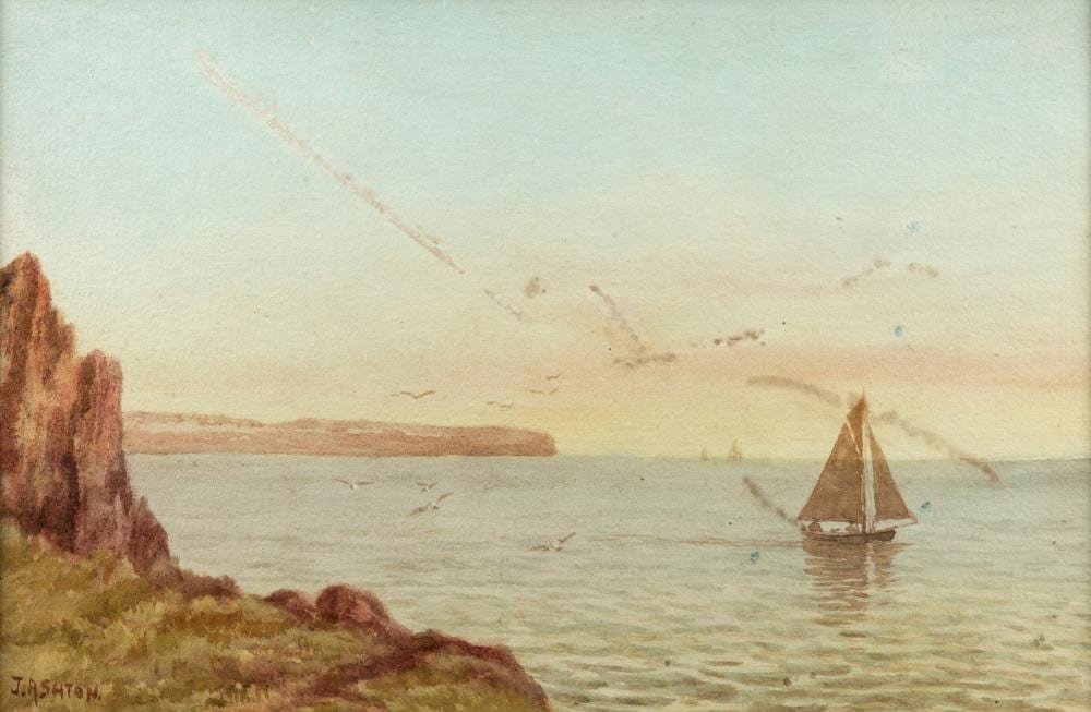 james ashton 1859 1935 seascape watercolour signed lower left j a ashton 17 x 25cm 39 x 45cm overall · Leski Auctions Pty Ltd · 2025-03-18 James Ashton comparable auction result: james ashton 1859 1935 seascape watercolour signed lower left j a ashton 17 x 25cm 39 x 45cm overall