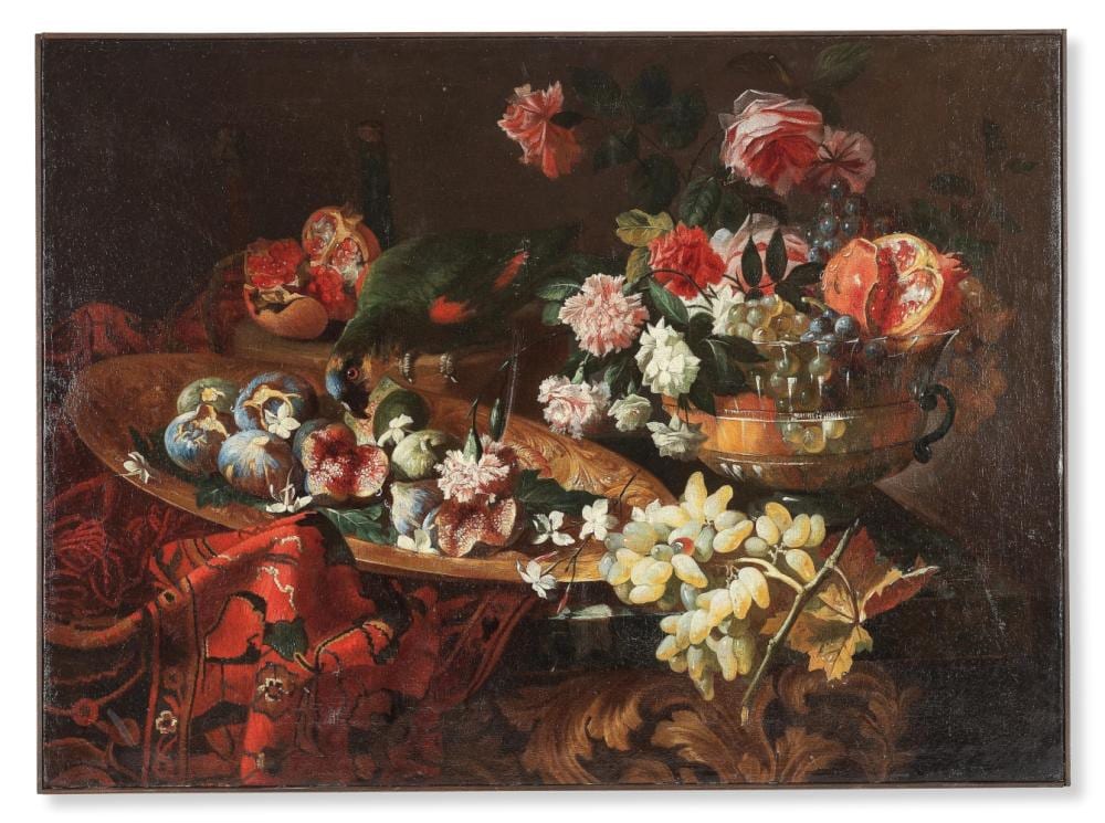 giovanni battista ruoppolo naples 1629 1693 nature morte aux fleurs un tapis et un perroquet sans cadre unframed · Bonhams · 2025-04-09 Giovanni Battista Ruoppolo comparable auction result: giovanni battista ruoppolo naples 1629 1693 nature morte aux fleurs un tapis et un perroquet sans cadre unframed