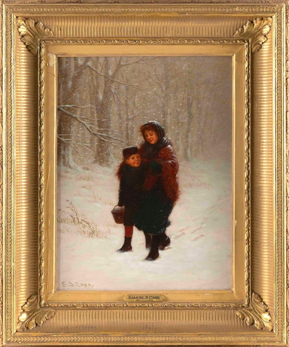 samuel s carr new york england 1837 1908 homeward bound snowy afternoon oil on canvas 16 x 12 framed 23 x 19 · Eldred's · 2025-04-03 Samuel S. Carr comparable auction result: samuel s carr new york england 1837 1908 homeward bound snowy afternoon oil on canvas 16 x 12 framed 23 x 19