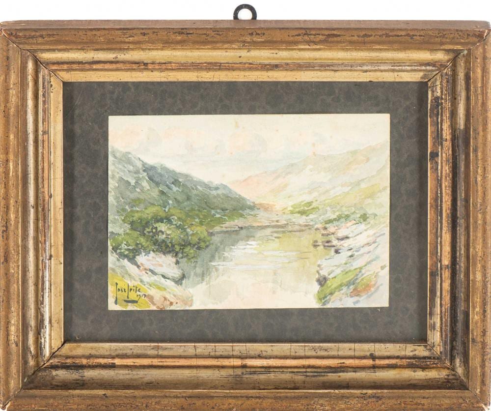 José Leite comparable auction result: jos leite 1873 1939 paisagem com rio aguarela sobre papel dim aprox 13 5 x 19 5 cm