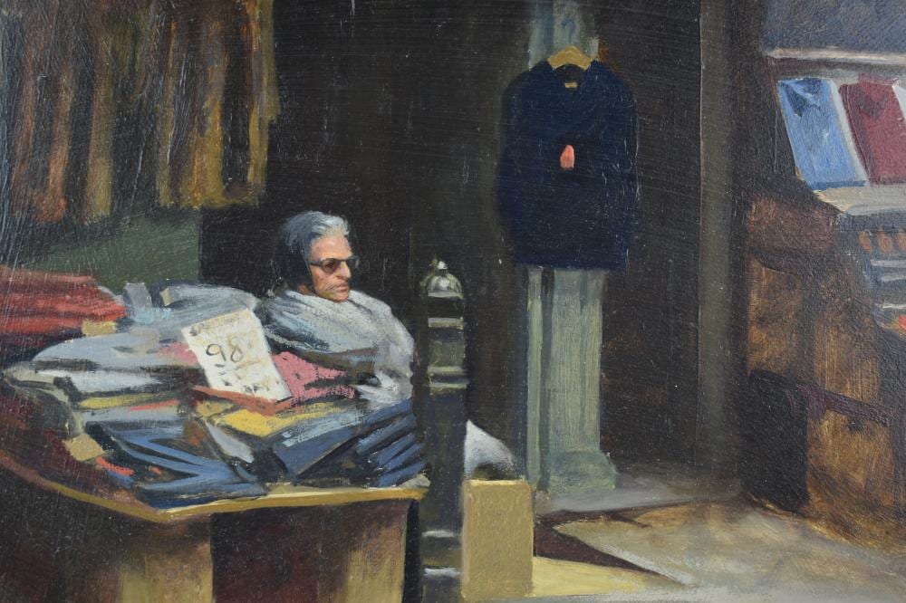 Herbert E. Abrams comparable auction result: herbert e abrams american 1921 2003 storekeeper street scene oil on board