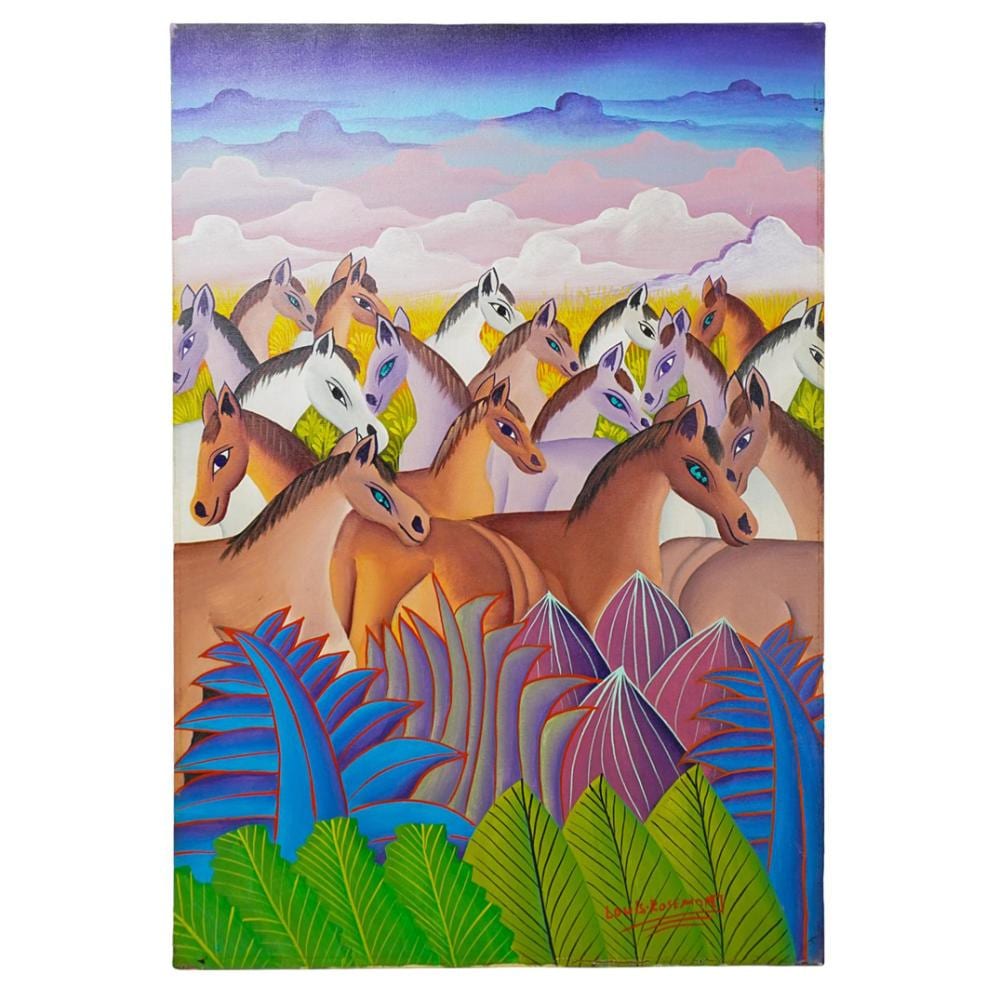 Louis Rosemond comparable auction result: louis rosemond haitian b 1957 haitian folk art horses oil on canvas
