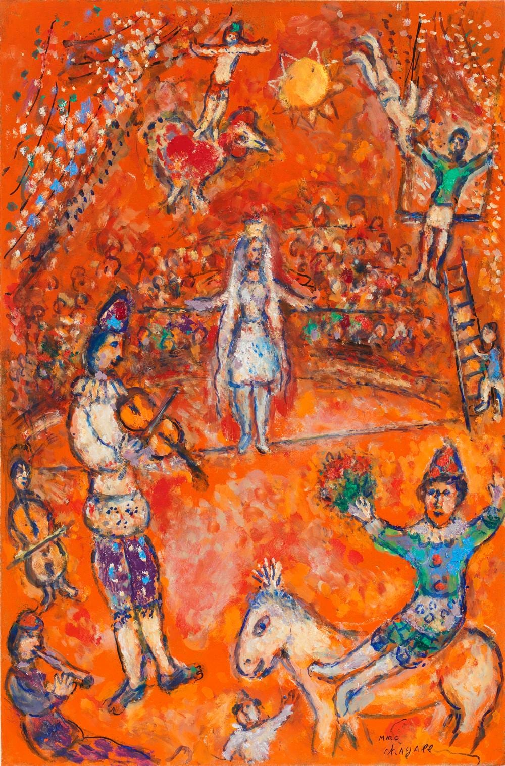 Marc Chagall (1887 - 1985). Autour de l'equilibriste. oil and pencil on mas comparable sale