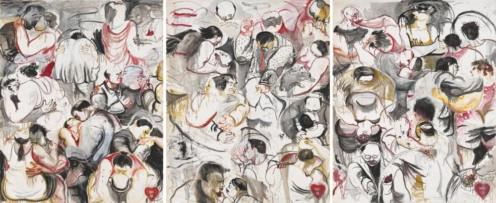 Zhang Enli (B. 1965). Intimacy. oil on canvas (a set of three)each: 248 x 2 comparable sale