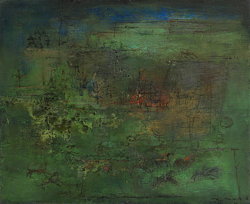 Zao Wou-Ki (ZHAO WUJI, 1920-2013). La Course de chevaux (Horse Racing). oil comparable sale