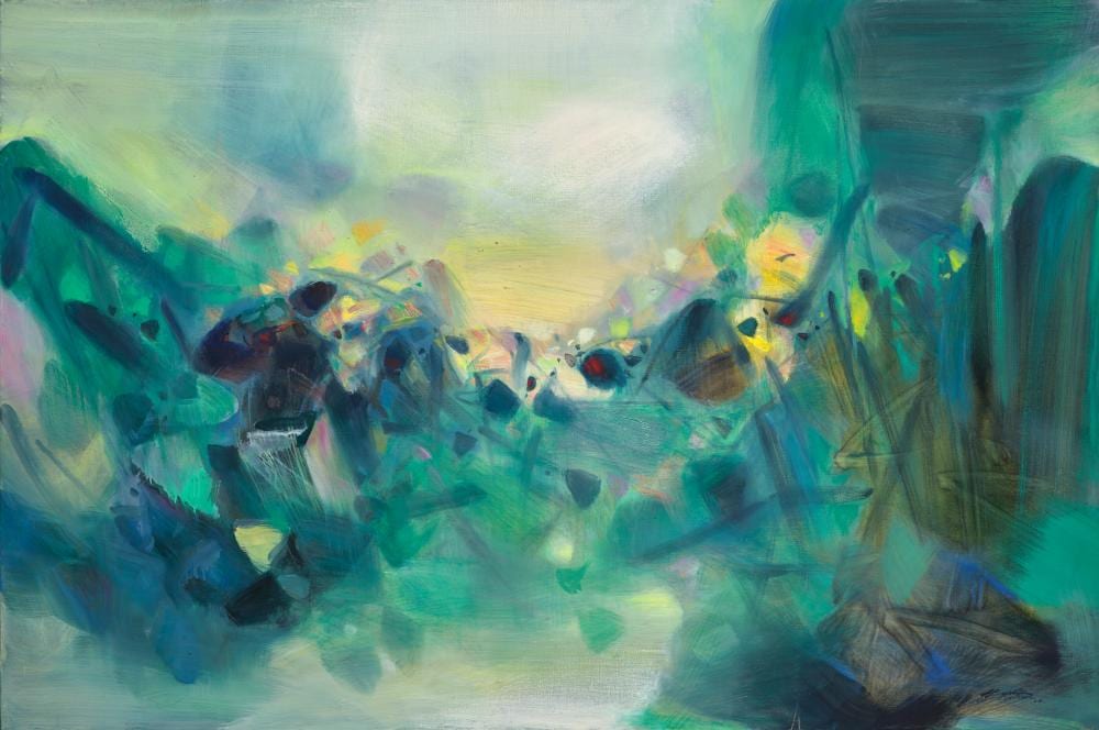 Chu Teh-Chun (ZHU DEQUN, 1920-2014). Cirque d'émeraude (Emerald Cirque). oi comparable sale