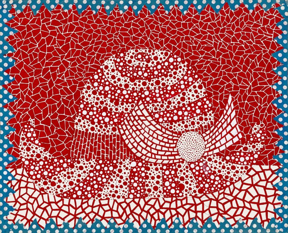 Yayoi Kusama (B. 1929). Hat. acrylic, pencil, and cloth collage on canvas53 comparable sale