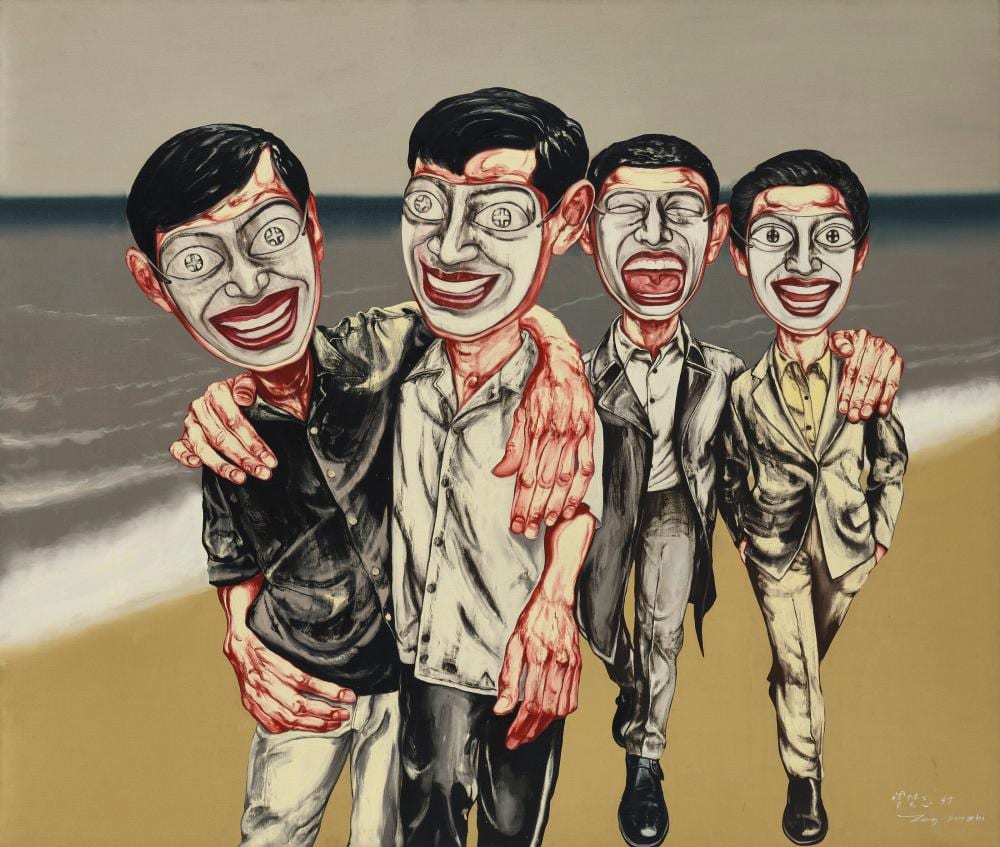 Zeng Fanzhi (B.1964). Mask Series No. 4. oil on linen169 x 199 cm. (66 1/2 comparable sale