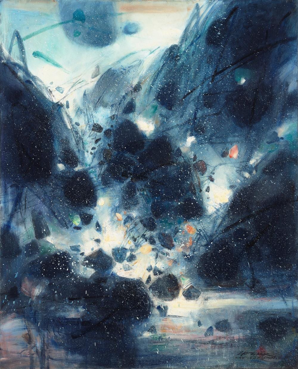 Chu Teh-Chun (ZHU DEQUN, 1920-2014). Explosion celeste. oil on canvas100 x comparable sale