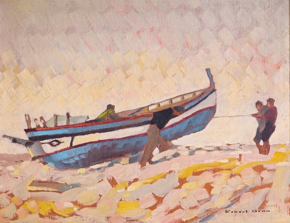 robert genn 1936 2014 beaching a boat at fuengirola oil on board · Coronari Auctions · 2025-03-29 Robert Genn comparable auction result: robert genn 1936 2014 beaching a boat at fuengirola oil on board