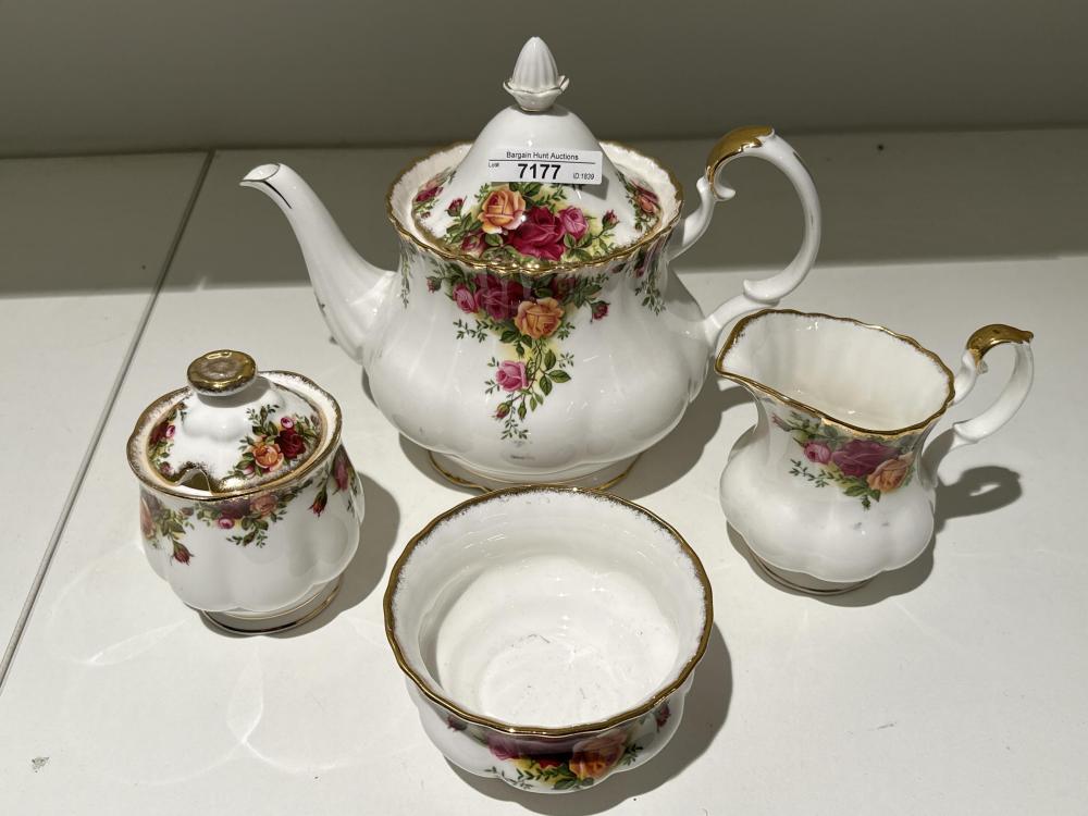 ROYAL ALBERT, OLD COUNTRY ROSES - large teapot, milk jug, lidded honey pot and sugar bowl sold by Bargain Hunt Auctions, lot 7177 — auction record photograph