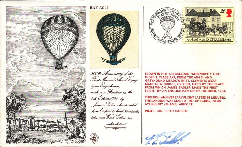 András Markó comparable auction result: peter sadler signed fdc 200th anniversary of the first manned aerial voyage made by an