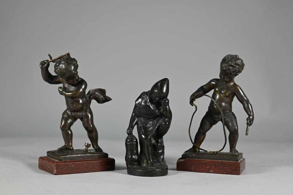 Louis Kley comparable auction result: louis kley 1833 1911 a pair of brown patinated bronze putti at play signed 11 5 cm high approx