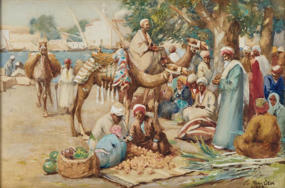 Frank Dean comparable auction result: frank dean 1865 1947 market scene by the nile egypt
