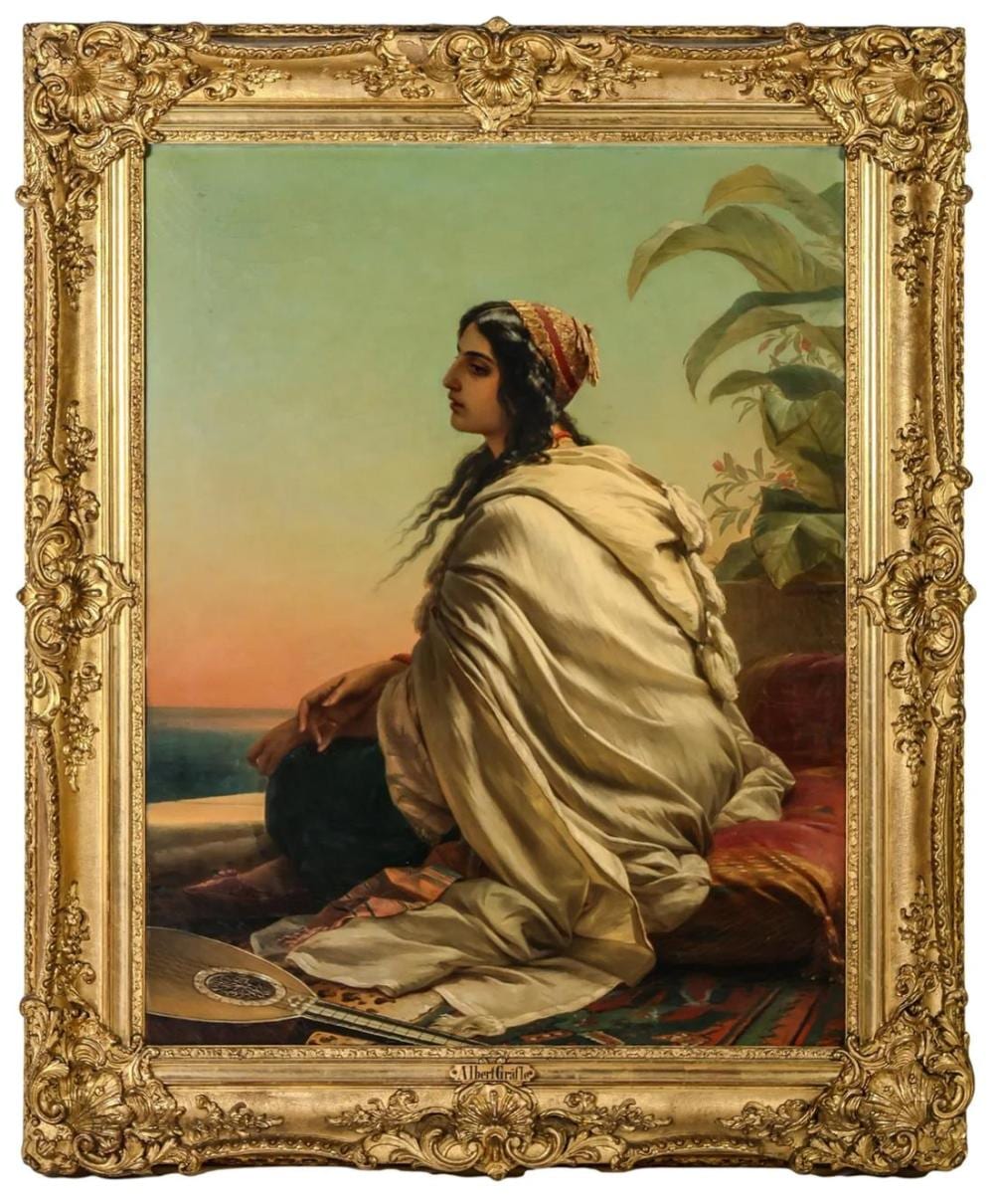 Albert Gräfle comparable auction result: albert graefle german 1809 1889 orientalist portrait oil on canvas signed stamp on verso in gaelic and retains an aged germa