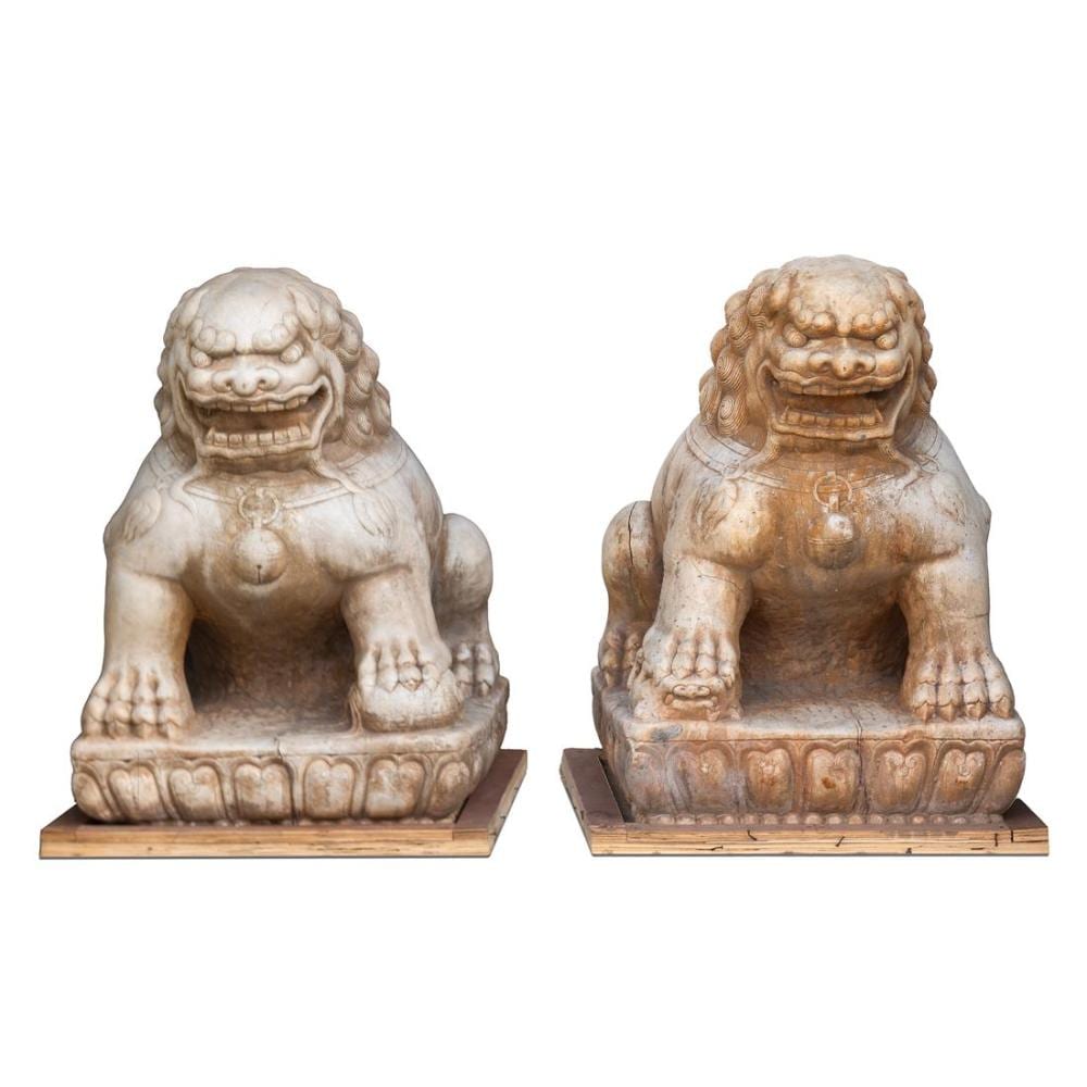 Peder Severin Kroeyer comparable auction result: p lot of 2 large and very rare pair of white marble lions yuan dynasty or ming br br 32 68 h x 25 59 w x 24