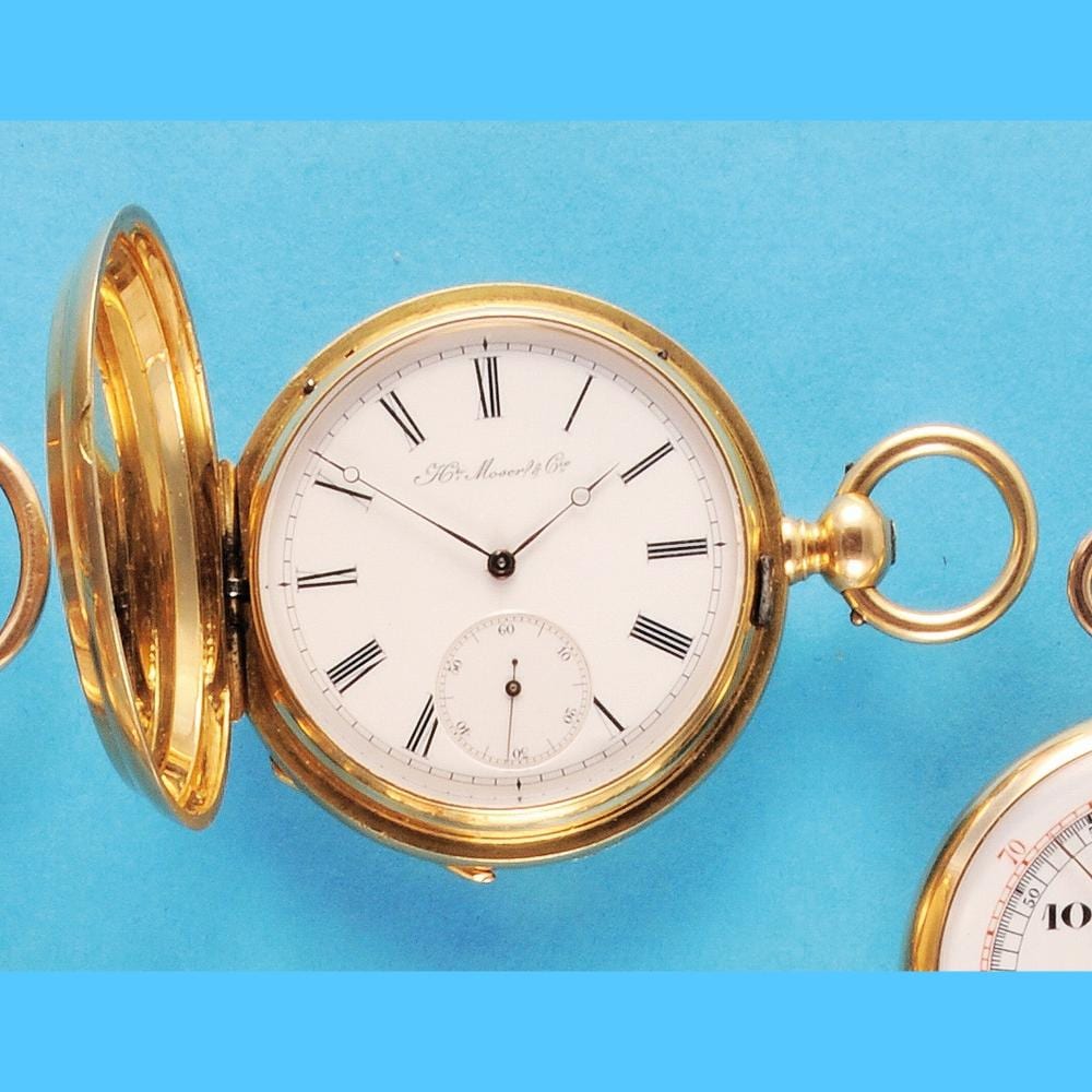 Hendrik van de Velde comparable auction result: h enr i moser cie gold pocket watch with jump cover and key elevator