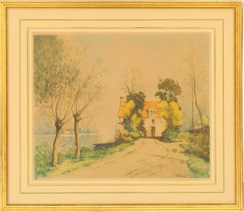 Paul Lecomte comparable auction result: paul lecomte 1842 1920 france landscape etching the ferryman s house