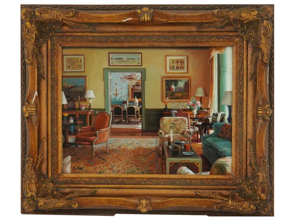 S. H. Lee comparable auction result: chinese interior scene oil painting by s h lee