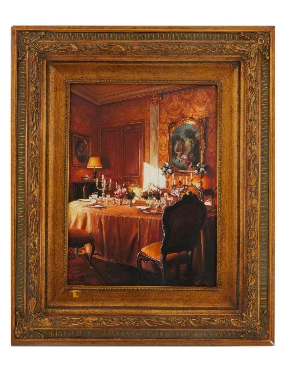 S. H. Lee comparable auction result: chinese interior scene oil painting by s h lee