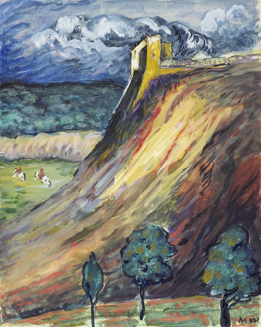 Marianne Werefkin comparable auction result: marianne werefkin 1860 1938 burg mit zwei reitern im tal executed circa 1916