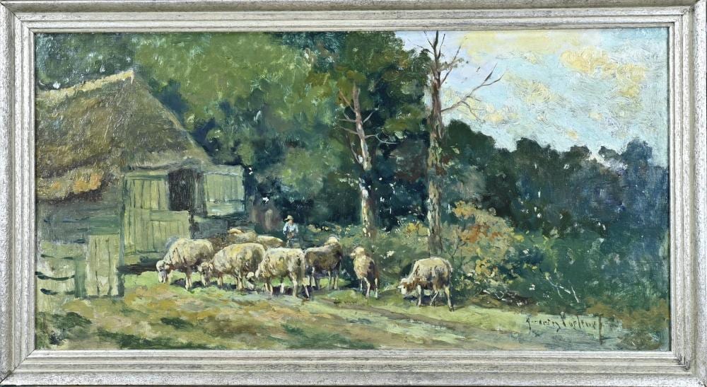 Andries Verleur comparable auction result: andries verleur sheep with shepherd at sheepfold