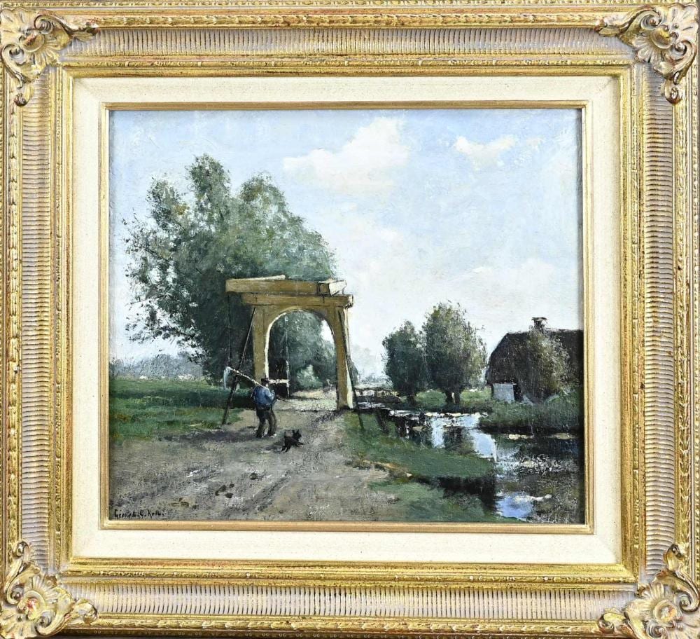 Gerard Cornelis Krol comparable auction result: gerard krol landscape with drawbridge and figures