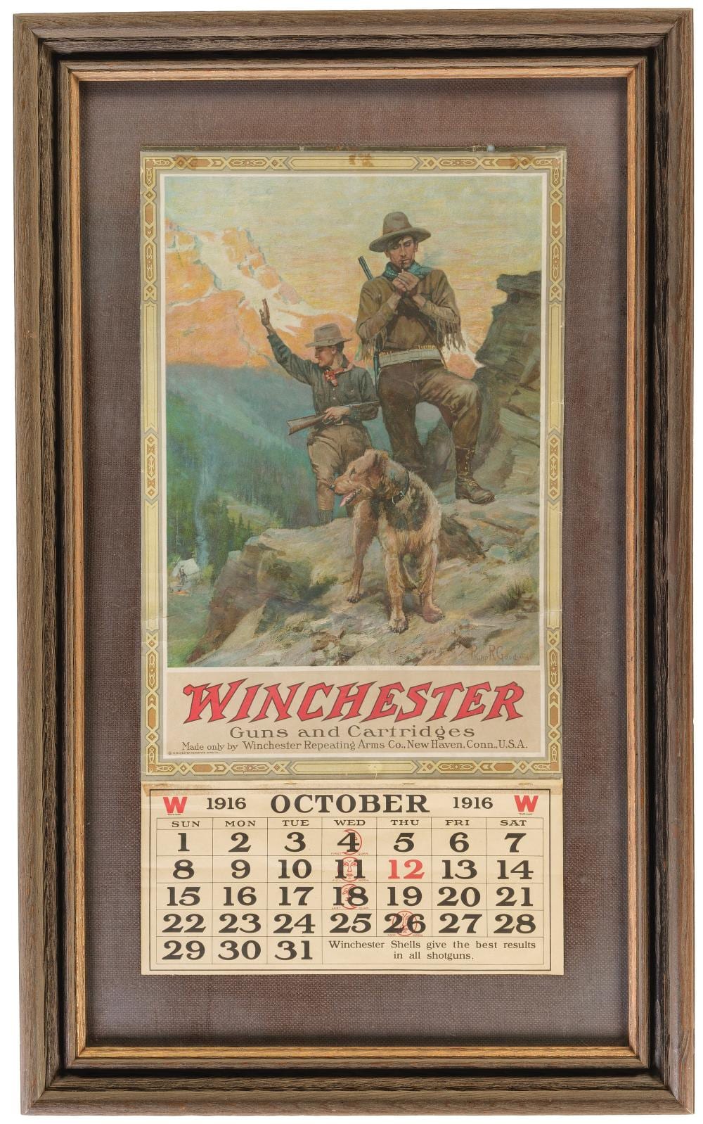 Philip R. Goodwin comparable auction result: framed 1916 winchester calendar by philip r goodwin