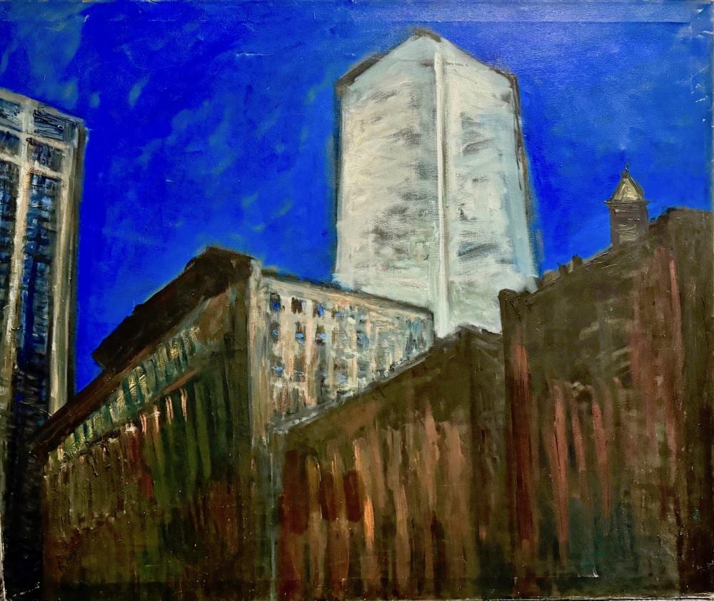 Joseph Greenberg comparable auction result: joseph greenberg american 1923 2007 new york cityscape painting 1991