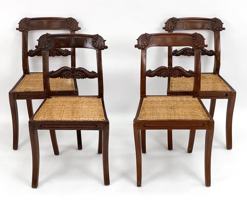 (4) ANTIQUE REGENCY MAHOGANY & CANE DINING CHAIRS sold by Westport Auction, lot 14 — auction record photograph