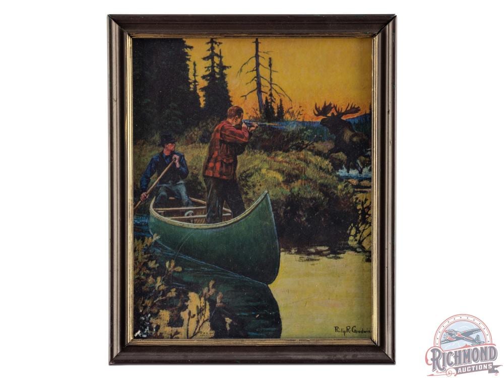 Philip R. Goodwin comparable auction result: philip r goodwin framed lithograph sign w moose hunting scene canoe
