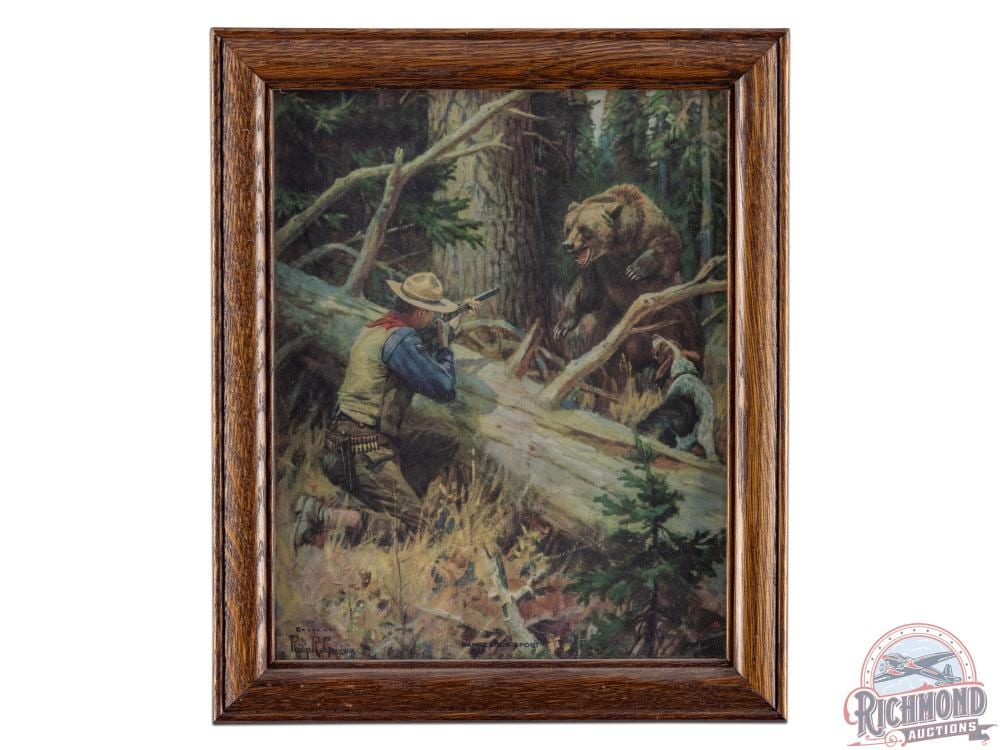 Philip R. Goodwin comparable auction result: philip r goodwin framed lithograph sign w hunter grizzly bear dangerous sport