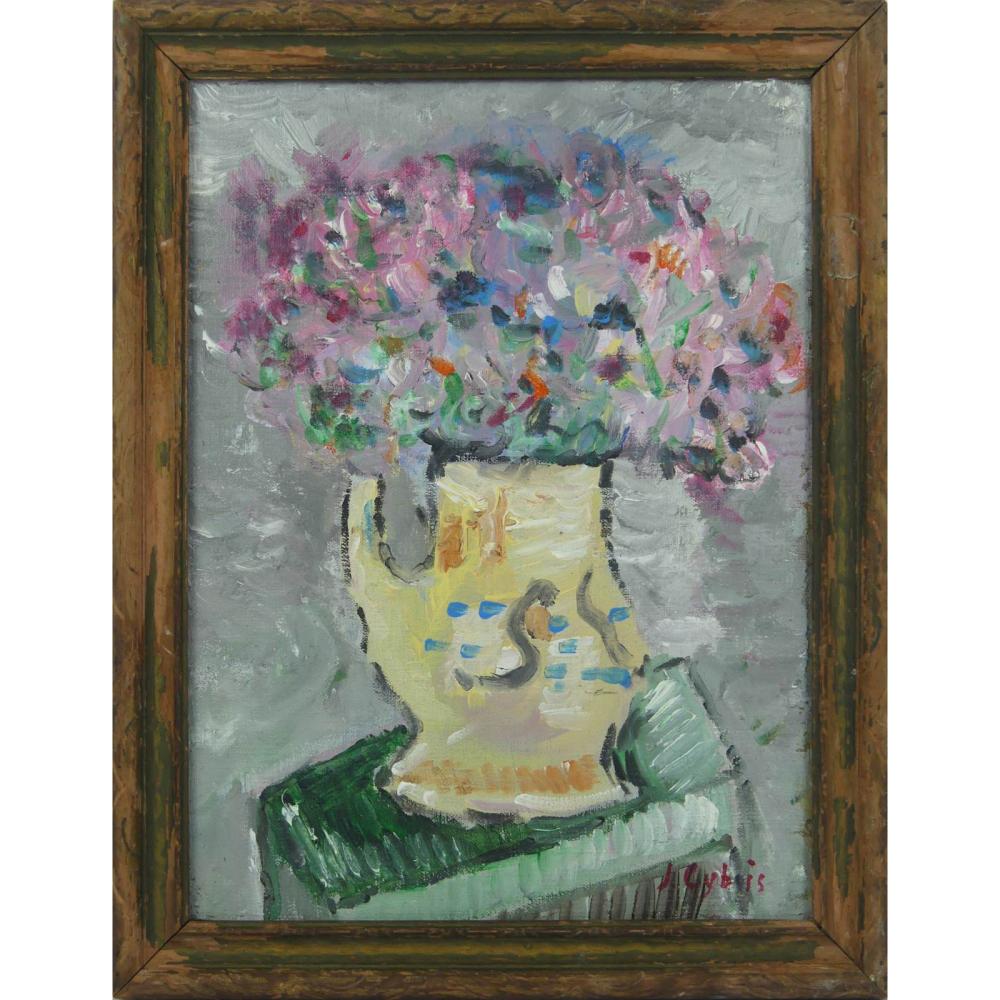 Jan Cybis comparable auction result: jan cybis floral still life oil painting canvas