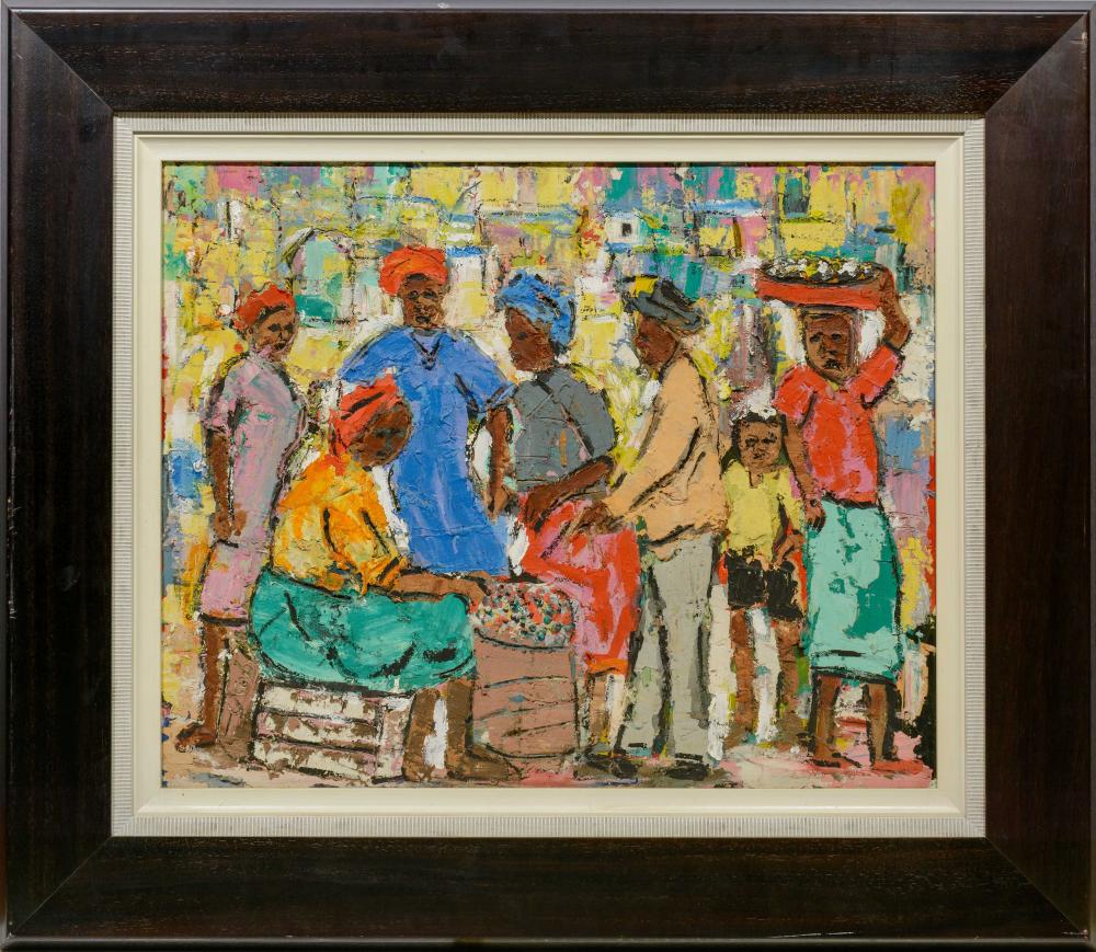 Eli Kobeli comparable auction result: eli kobeli sa 1932 1999 textured oil market scene signed 65 x 80