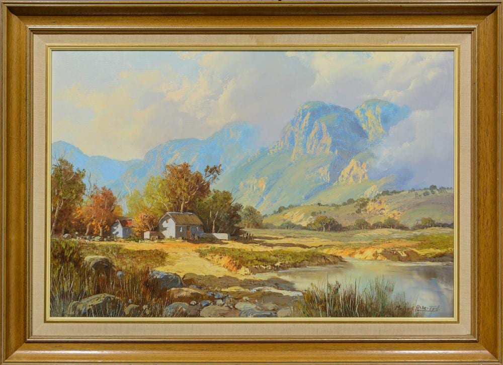 Michael Albertyn comparable auction result: michael albertyn sa born 1938 oil mountain landscape with cape cottage signed 60 x 90