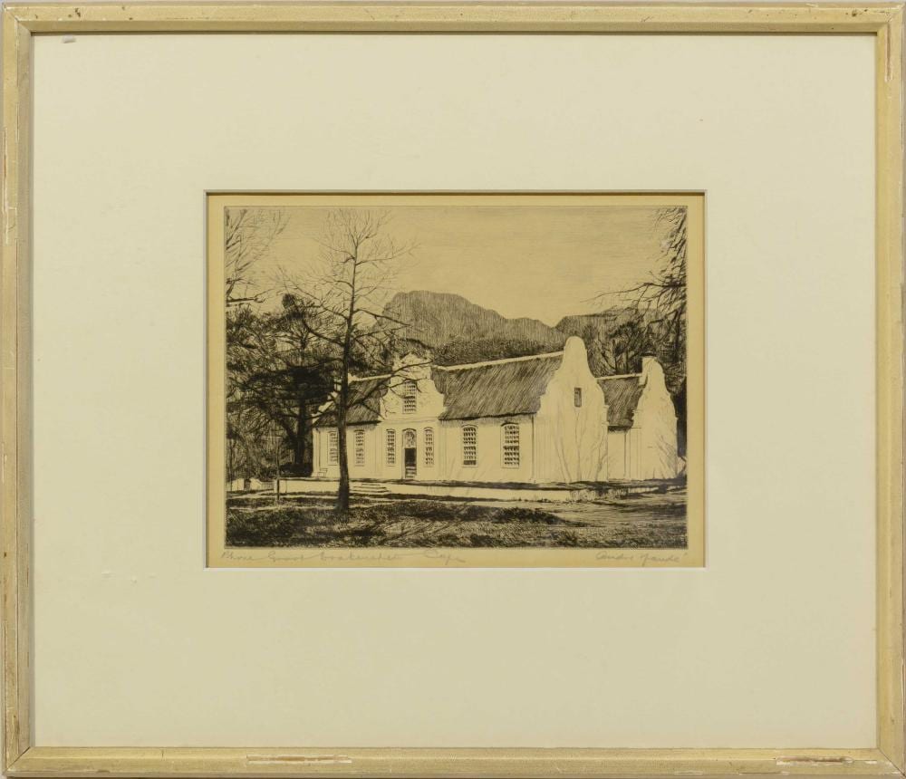 andre naude sa 20th c etching rhone groot drakenstein cape signed titled in pencil 16 x 22 sheet size · 5th Avenue Auctioneers · 2025-04-06 Andre Naude comparable auction result: andre naude sa 20th c etching rhone groot drakenstein cape signed titled in pencil 16 x 22 sheet size