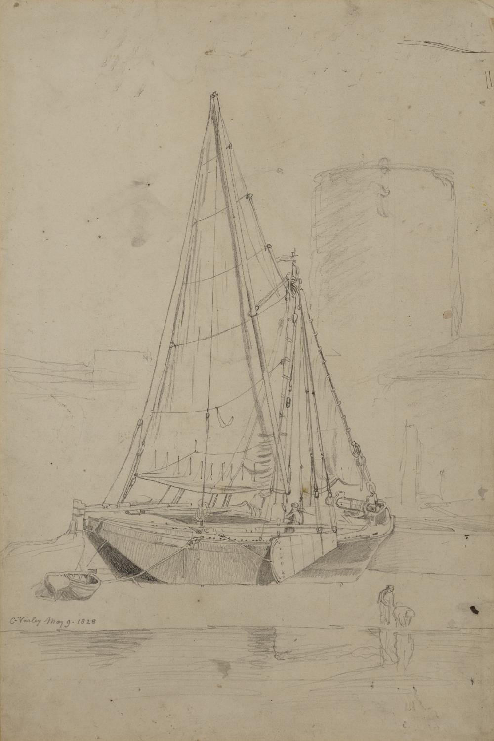 Cornelius Varley comparable auction result: cornelius varley british 1781 1873 thames barge on mud flats with raised leeboards