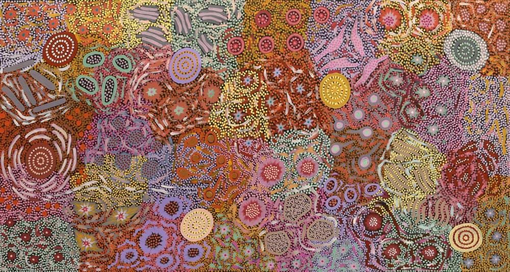 MICHELLE POSSUM NUNGURRAYI, "My Grandmother's Country", Acrylic on canvas., 106cm x 201cm sold by Ozbid Auctions, lot 80 — auction record photograph