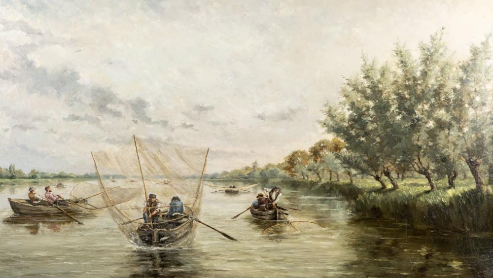 Henri Arden comparable auction result: henri arden 1858 1917 la p che au mei visch matin e sur l escaut
