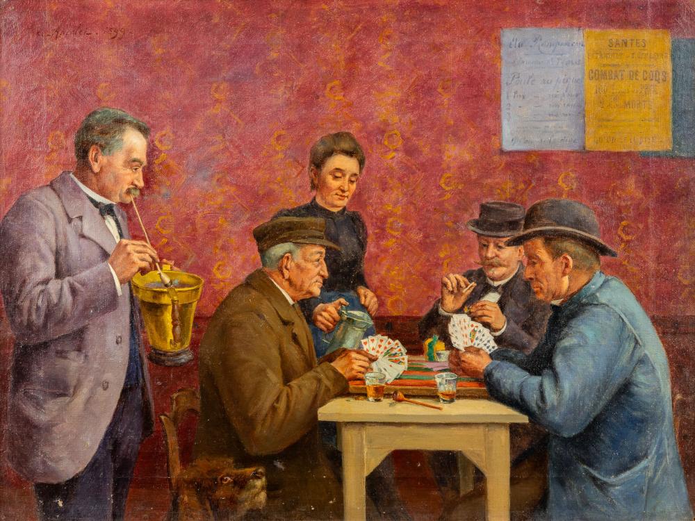 emile ancelet 1865 1951 triumphant card player 1899 · Flanders Auctions · 2025-04-29 Emile Ancelet comparable auction result: emile ancelet 1865 1951 triumphant card player 1899