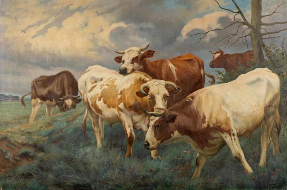 Jef van Leemputten comparable auction result: jef van leemputten 1865 1948 verbeeldende ossen oosterweel antwerpen 1913