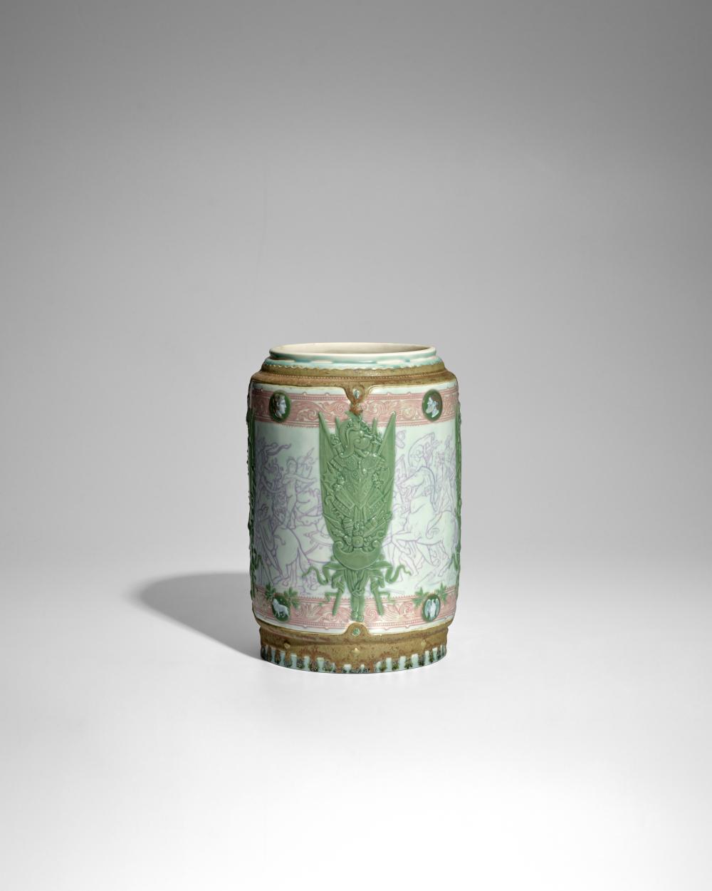 Taxile Doat comparable auction result: taxile doat 1851 1938 vase 1907 p te sur p te porcelain overglaze doat s vres 1907 in red u c 19 14 in greenheight 10 3 4in 27cm diameter 7in 18cm