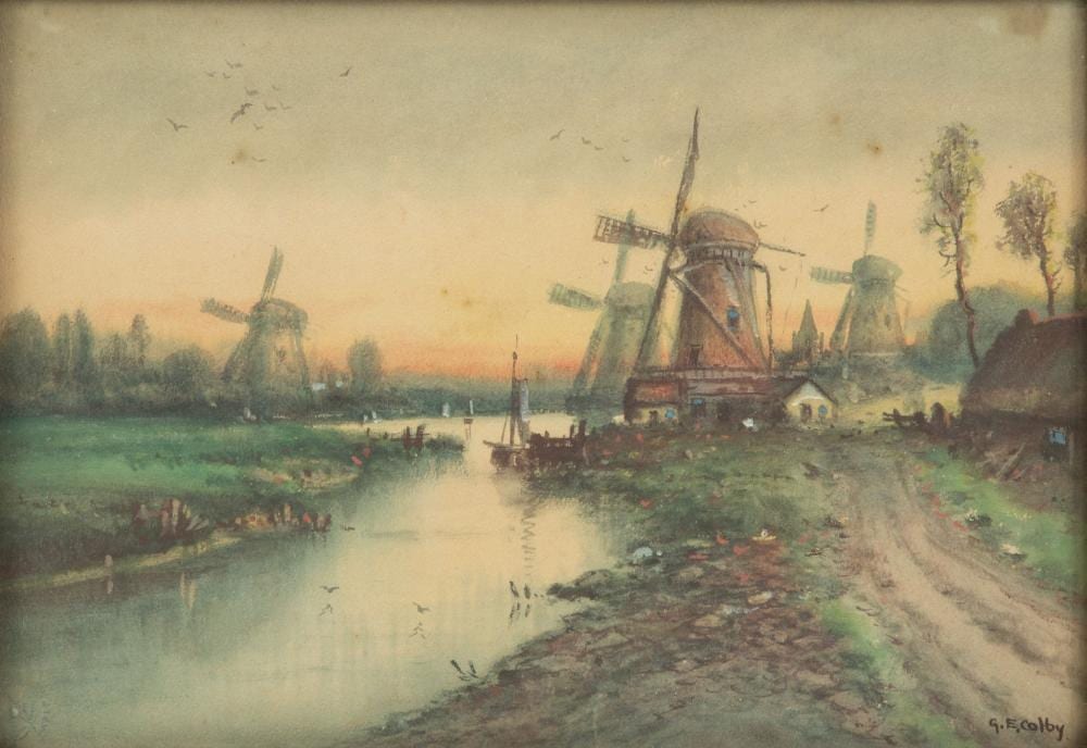 George Ernest Colby comparable auction result: george ernest colby american 1859 1922 watercolor on paper dutch riverscape h 8 w 11 5